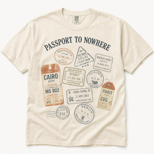 Passport to Nowhere tee in ivory